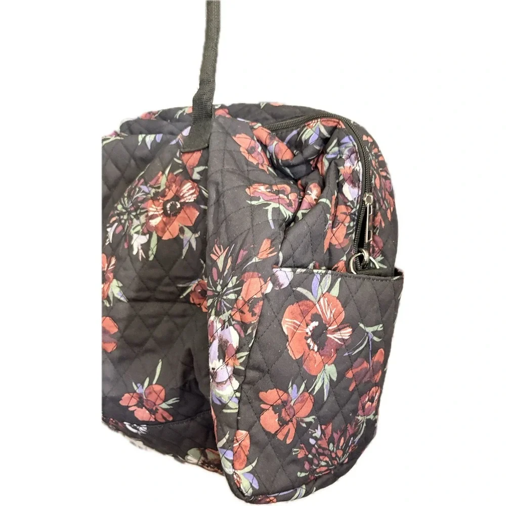 Woman Within Quilted Travel Bag and Matching Compact Mirror Set Black Red Floral